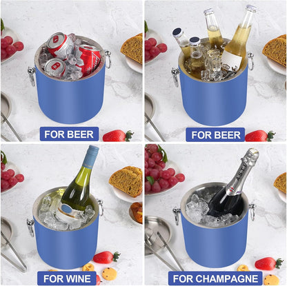 Ice Bucket with Lid & Tong- Well Made Insulated Stainless Steel Keep Ice Frozen Longer - Ideal for Cocktail Bar, Parties, Chilling Wine, Champagne - 3 Liter (Black)