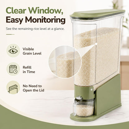 ROOM127 Rice Dispenser 22 Lbs, Large Airtight Grain Container, Cream White | Family Size Storage, BPA-Free, Moisture-Proof Seal, One-Touch Pouring, Clear Window, for Cereal, Beans, Oats & Dry Food
