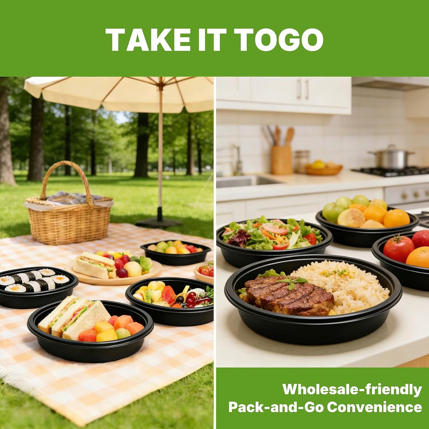 50 Pack (100-Piece) Meal Prep Containers with Lids, Reusable 2-Compartment Food Storage, Sturdy Leakproof, Food Safe, Microwave Freezer Dishwasher Safe, To-Go Takeout Plastic Containers – 60828