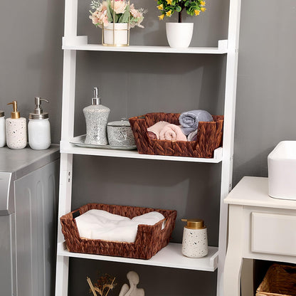 Wicker Basket for Pantry, Open Front Storage Baskets with Built-in Handles,Water Hyacinth Bins for Shelves, Brown, 2-Pack