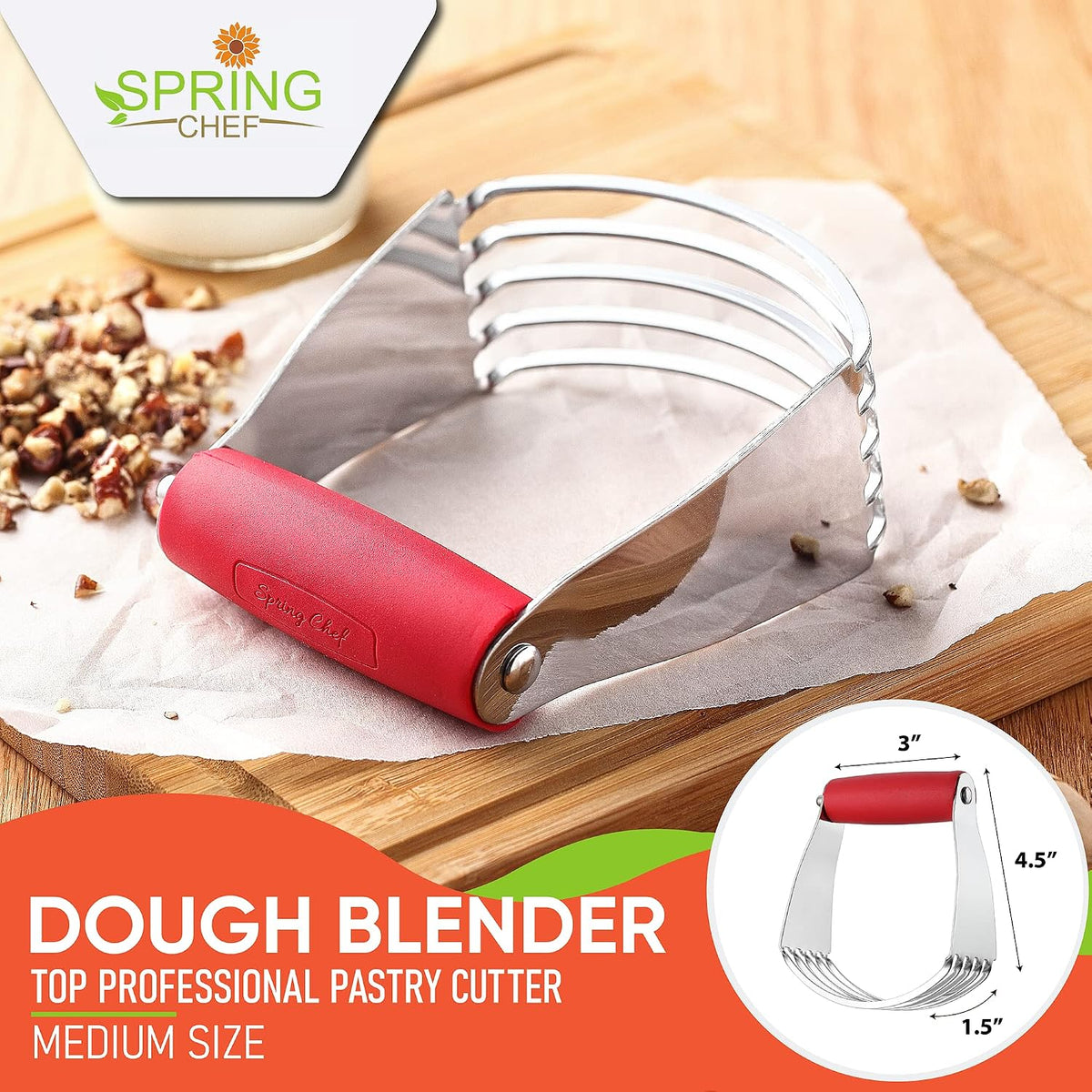 Spring Chef Large Dough Blender For Baking - Durable Pastry Blender - Black