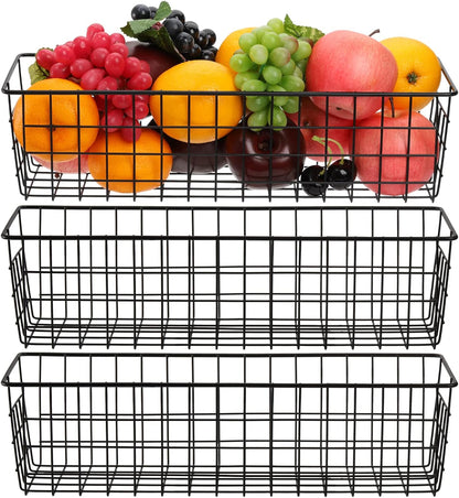 Hedume 3 Pack Metal Wire Storage Organizer Basket, 16.2" x 6.3" x 4.4" Bin Basket with Handles, Versatile Organizer for Kitchen, Pantry, Closet, Laundry Room, Cabinets, Bathroom - Black