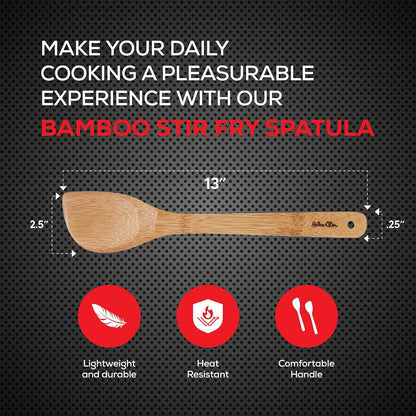 Helen's Asian Kitchen Bamboo Stir Fry Spatula, 13-Inch, Wok Cooking Tool For Stirring, Mixing, Turning, And Serving