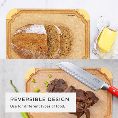 Elihome Premium Series 2-in-1 Kitchen Cutting Board Set, Non Slip Feet, Color Coded with Food Icon, Natural Wood Fiber, Dishwasher Safe, Eco-Friendly, Juice Grooves,Non Porous, BPA Free, Made in USA