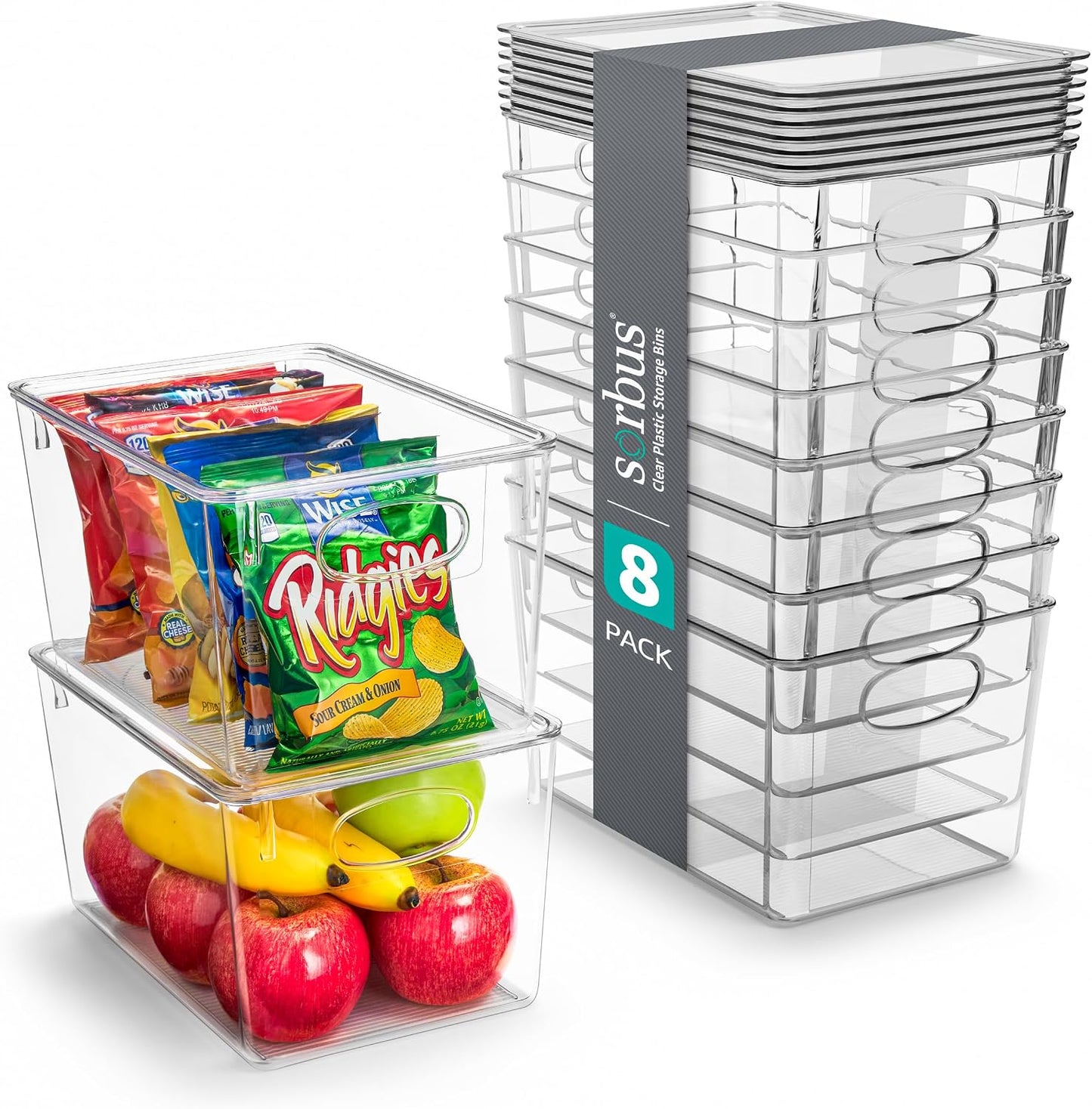 Sorbus 8-Pack Small Clear Plastic Storage Bins – Organizers for Kitchen, Pantry, Fridge, Cabinet & Refrigerator