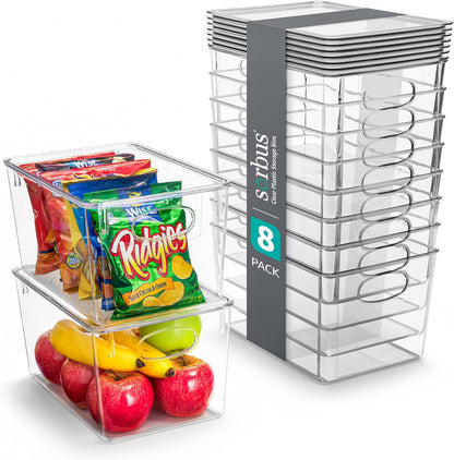 Sorbus 8-Pack Small Clear Plastic Storage Bins – Organizers for Kitchen, Pantry, Fridge, Cabinet & Refrigerator