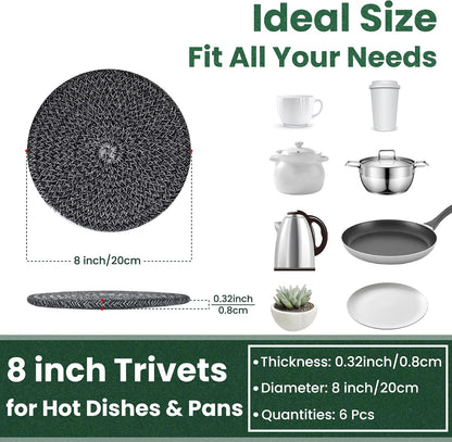 8 Inch Trivets for Hot Dishes, Hot Pots and Pans, 6 Pcs