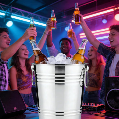 6-Piece Ice Bucket Set with Plastic Scoops,Ice Buckets for Parties, Beverage Tubs for Parties, for Parties, Bars, Outdoor Events | Chilling Containers for Wine, Champagne, Beer (Stainless Steel)