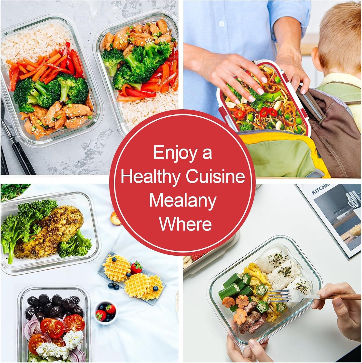VERONES 10 Pack 22 OZ Glass Meal Prep Containers, Airtight Glass Lunch Containers Set, Food Storage Containers with Lids,BPA Free, for Microwave, Oven, Freezer & Dishwasher Friendly,White