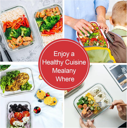 VERONES 10 Pack 22 OZ Glass Meal Prep Containers, Airtight Glass Lunch Containers Set, Food Storage Containers with Lids,BPA Free, for Microwave, Oven, Freezer & Dishwasher Friendly,White