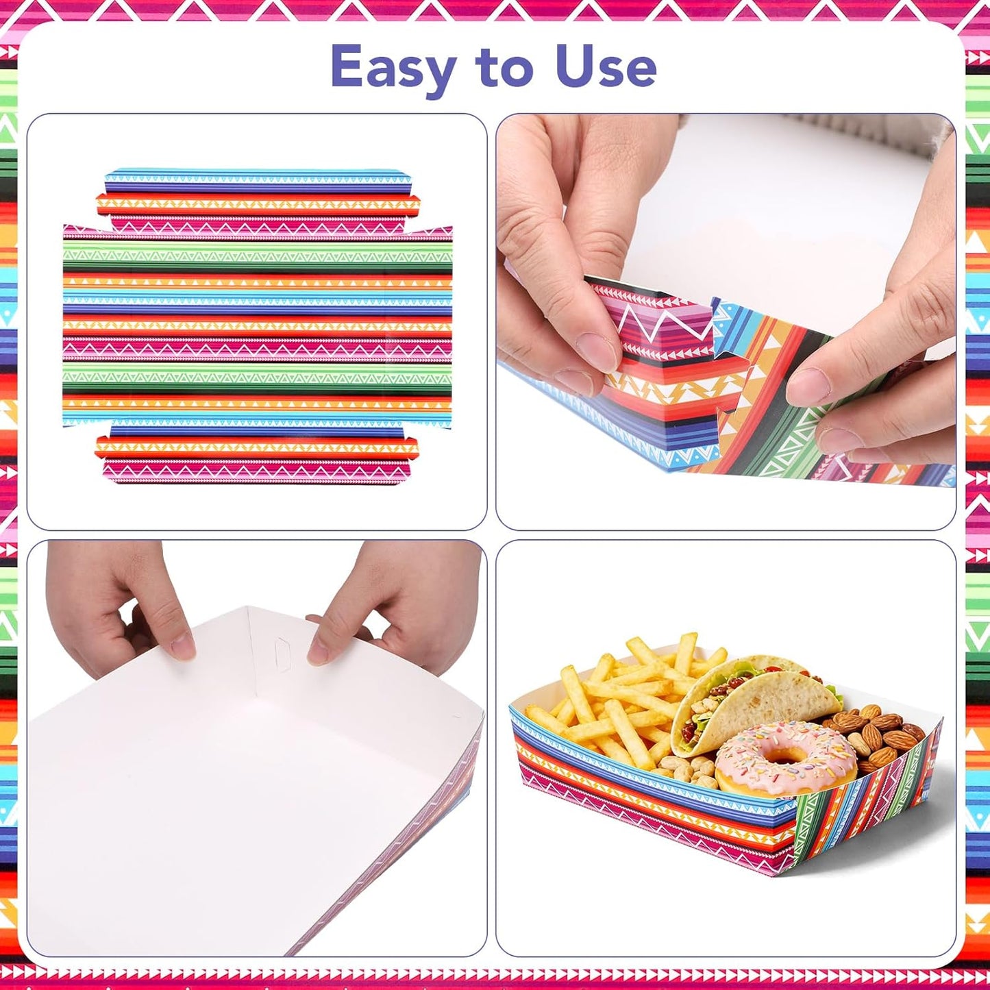 woric 54 Pcs Mexican Taco Food Trays, Disposable Mexican Nacho Paper Plates Popcorn Snack Candy Fries Tray for Birthday Carnival Easter Supplies
