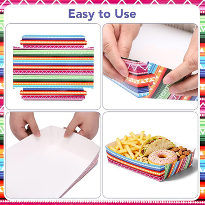 woric 54 Pcs Mexican Taco Food Trays, Disposable Mexican Nacho Paper Plates Popcorn Snack Candy Fries Tray for Birthday Carnival Easter Supplies