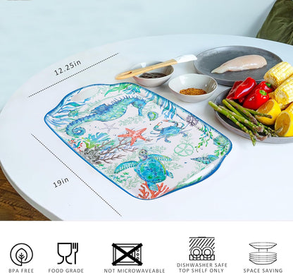 LEHAHA Grilling Prep and Serve Trays, BBQ Serving Platter, Melamine Serving Trays for Food, Set of 2, Great Gift for Father's Day, BBQ Lovers, Prefect for Chrismas Festival and Everyday use.