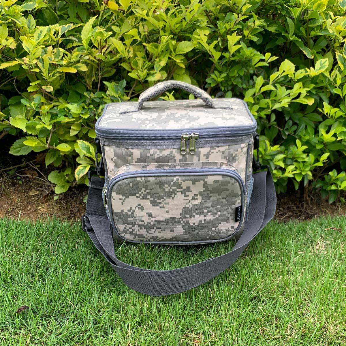 FlowFly Insulated Reusable Lunch Bag Adult Large Lunch Box for Women and Men with Adjustable Shoulder Strap,Front Zipper Pocket and Dual Large Mesh Side Pockets,Cherry - Colors A