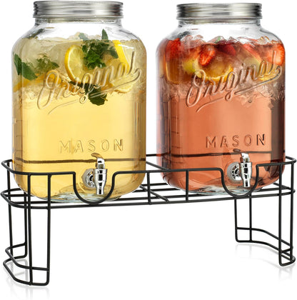 2 PACK 1.5 Gallon Drink dispenser, Glass Beverage Dispenser With Elegant Stand Stand, Drink Dispensers for Parties With Spigot 100% Leakproof. Perfect For Parties And Daily Use