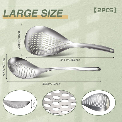 Bokon 2 Pcs Spider Strainer Skimmer Stainless Steel Rustproof Slotted Spoon