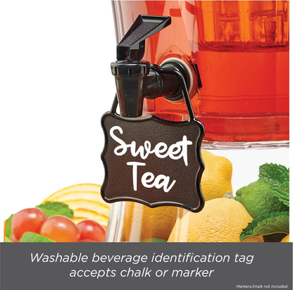 Buddeez 3.5 Gallon Clear Drink Dispenser - Built In Ice Cone and Spigot for Easy Pouring - Party-Perfect Serving Station with Chalk Board Tag