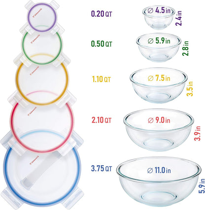 Set of 4 Stackable Space-Saving Nesting Glass Bowls with Airtight Acacia Lids for Lunch, Meal & Food Prep - Microwave & Oven-ready BPA Free Durable Heat Resistant Inert Borosilicate Glass