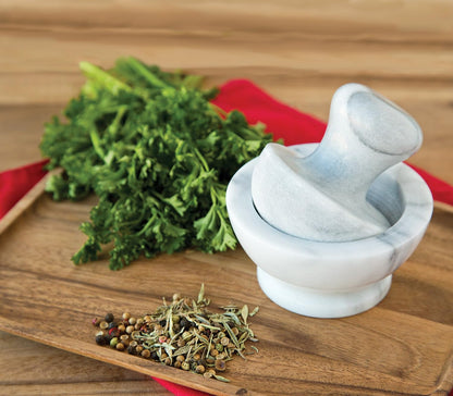 Fox Run Marble Mortar and Pestle Set, White, Small 4" Pestle and Mortar
