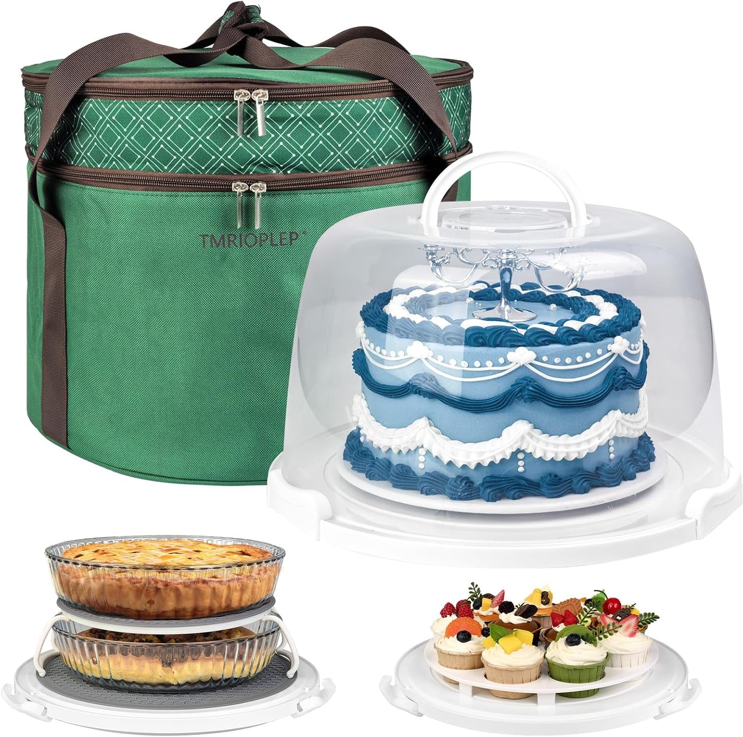 TMRIOPELP Tall Cake Carrier with Lid and Handle Insulated Cake Container Cake Transport Carrier Ideal for Pies Cupcakes and Pastries Perfect for Safe and Secure Cake Delivery (Red, 10 inch)