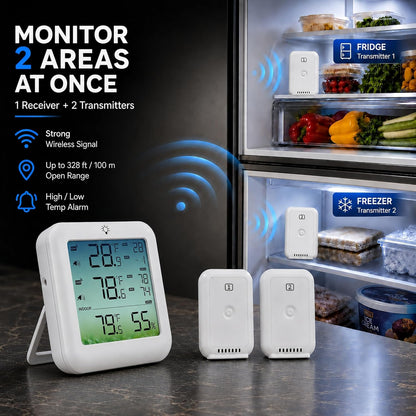 Refrigerator Thermometer with Alarm Freezer Thermometer with 2 Probes