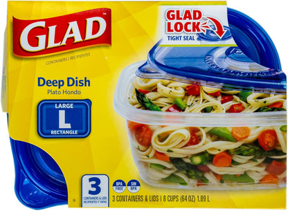 Glad GladWare Tall Entree Food Storage Containers with Lids, Large Square BPA Free Plastic for Meal Prep and Lunches, Lock Tight Seal, Microwave and Dishwasher Safe, 42 Oz, 3 Count
