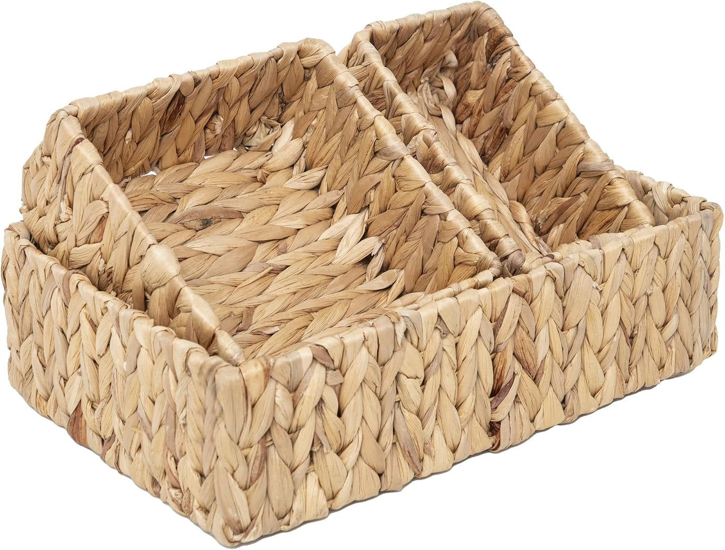 Natural Water Hyacinth Wicker Baskets Set of 3, Handwoven Nesting Organizer | for Pantry Shelves Bathroom and Bedroom Organization to Hold Towels or Books