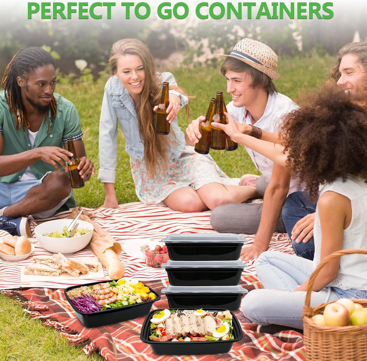 EASYTRIP 60 Pack Meal Prep Containers, 38 oz Food Storage with Lids, Stackable Reusable Bento Boxes, BPA-free, Microwave Dishwasher Freezer Safe