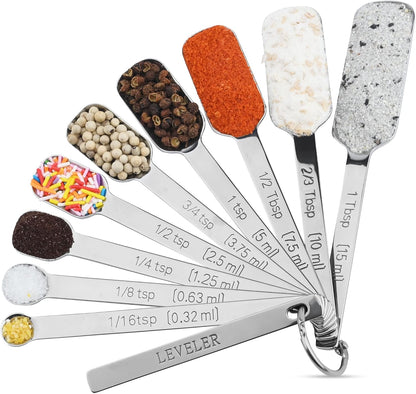 Measuring Cups and Spoons Set of 12, Stainless Steel Stackable Measuring Cups and Spoons Set With Leveler, Metal Measuring Spoons and Cups for Dry or Liquid Ingredients During Kitchen & Baking