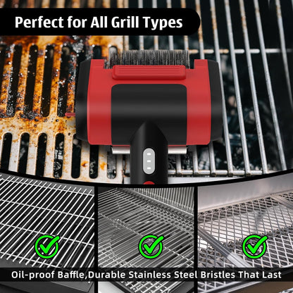 Electric Rechargeable Grill Brush,Grill Cleaner for Outdoor Grill with 800 RPM Motor - Bristle-Free Stainless Steel Grill Cleaner with LED Light for BBQ, Heavy Duty Grill Cleaning Tool (Champagne)