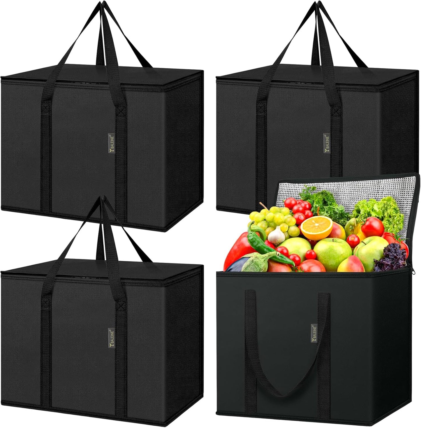 BALEINE 2Pk Insulated Reusable Grocery Bags, Collapsible Cooler Bag for Groceries, Heavy Duty Large Insulated Bag (16''x9''x13'', Antique Foliage)
