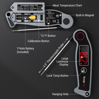 TempPro TempSwift 0.5 Sec Instant Read Digital Meat Thermometer Waterproof