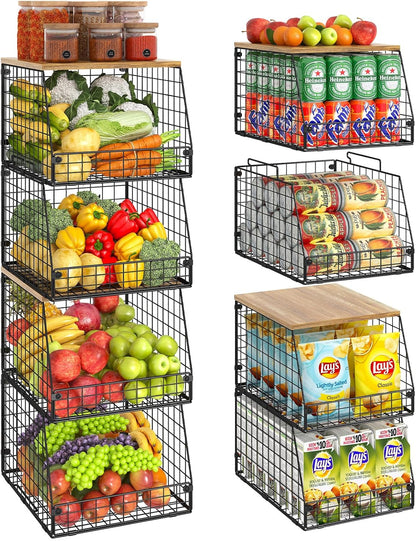 Jakyitvi 5 Pack XXL Stackable Wire Storage Basket, Extra Large Capacity Pantry Organizer and Storage, Muti-Purpose for Fruit Vegetable Basket & Toy Bin & Snack Organizer