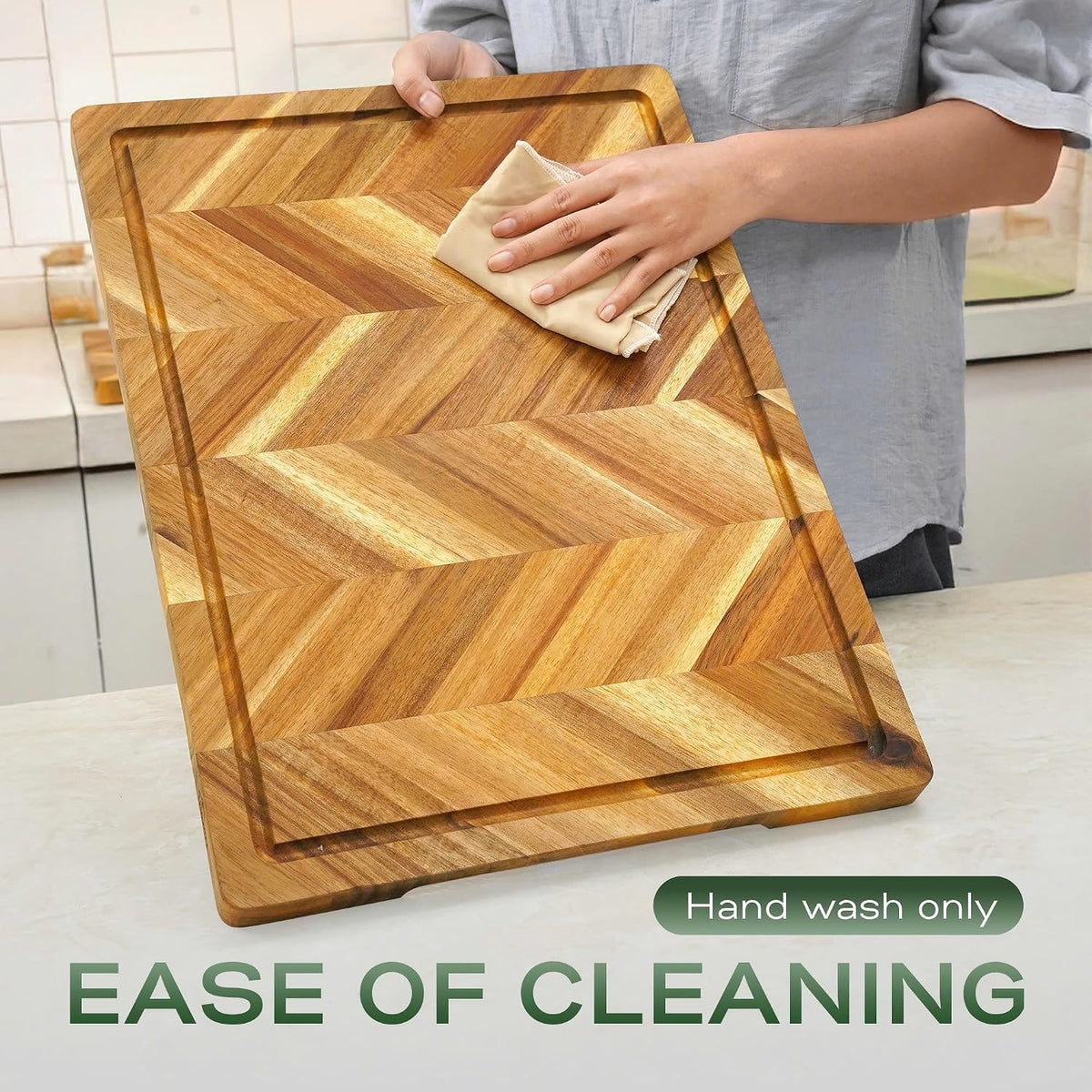 Solid Acacia Wood 20"x15" Large Cutting Board Butcher Block