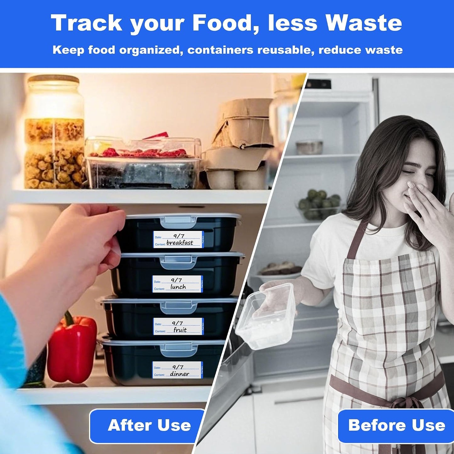 NATURALABEL 300 PCS Removable Freezer Labels with Dispenser - 1" x 3" Food Labels for Meal Prep Containers, Easy Peel-Off Design, No Residue (Green)