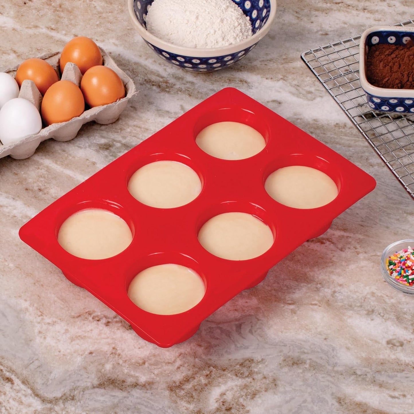 Mrs. Anderson's Baking Silicone 12-Cup Muffin Pan Baking Mold, BPA Free, Non-Stick European-Grade Silicone, 13.5 x 10 x 1.25-Inches