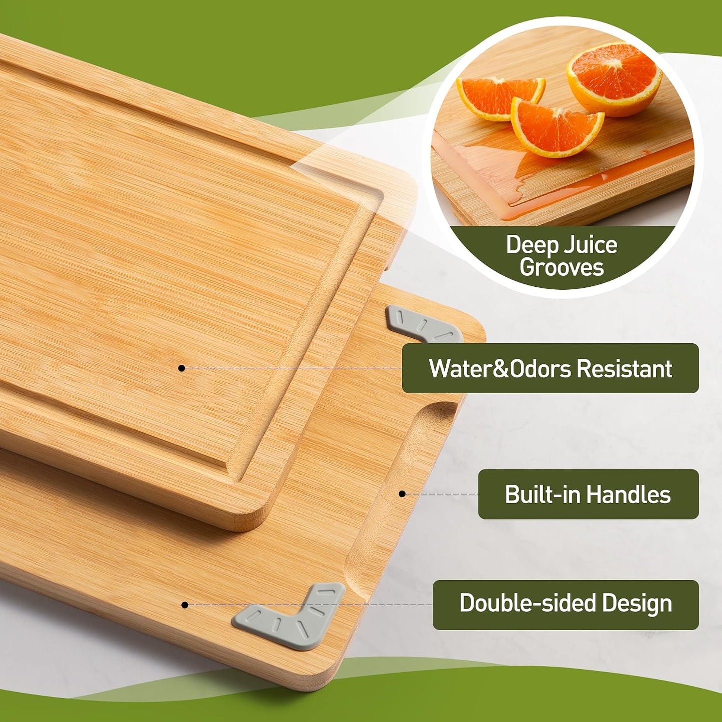 3 Packs Bamboo Cutting Board Set with Non Slip Feet and Over Sink Nice Solid Thick Wood Juice Groove Chopping Board Extra Large Big Small Best Hardwood Kitchen Counter Organic Vegetable