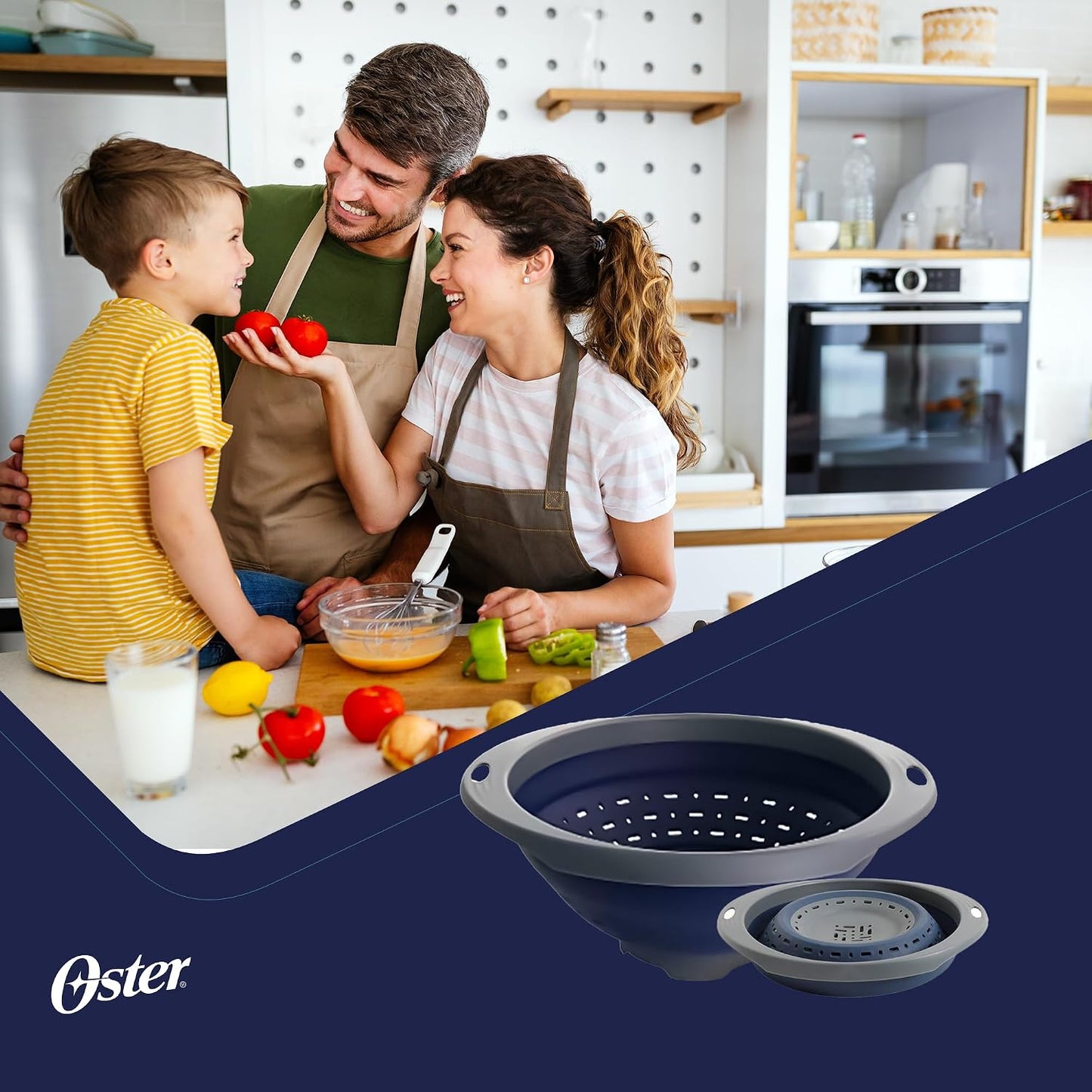 Oster Bluemarine 3 Piece PP Stackable Space-Saving Colander and Mixing Bowl Set