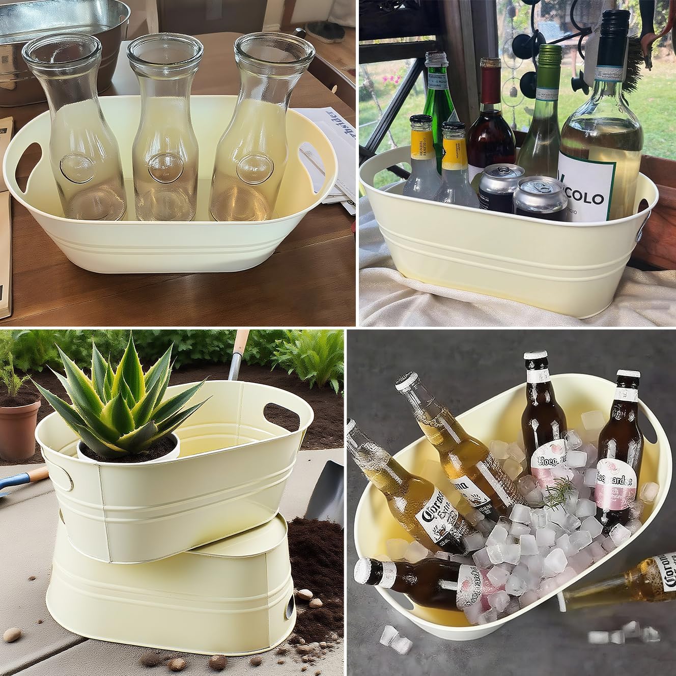 3 PCS 15.3 x 9 x 6 inches Black Metal Galvanized Tub with Handles, 3 Gallon Galvanized Beverage Tubs for Parties, Large Metal Drink Ice Buckets for Beer, Wine, Cocktails & Outdoor Events