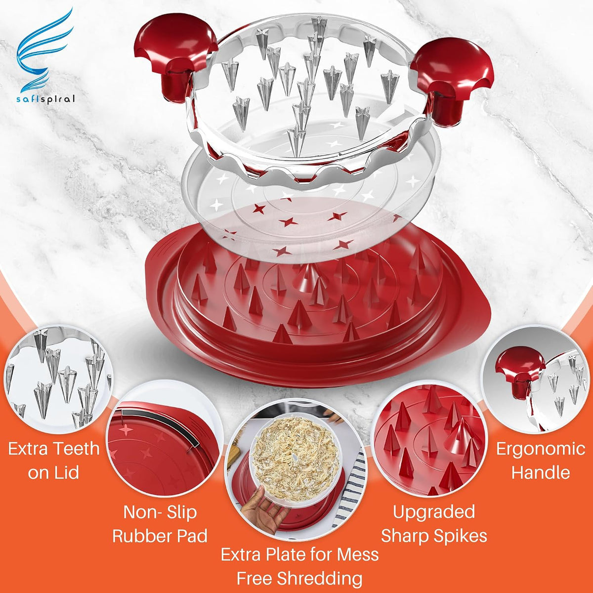 Chicken Shredder Tool Twist Large – 10.2 Inch Non Slip Meat Shredder with Removable Tray- BPA Free, Dishwasher Safe, Heat Resistant Chicken Breast Shredder with Handle & Serving Tong