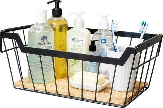 ShabbyDecor Metal Wire Basket with Handles Storage Organizer Stackable Organizing bin for Cabinet Shelf Countertop Under Sink Pantry for Kitchen,Bathroom,Laundry Closet, 1 Pack