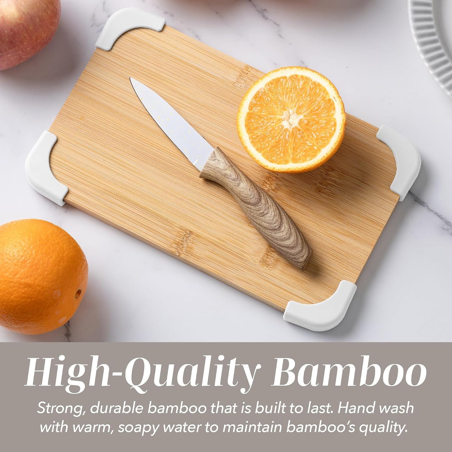 COOK WITH COLOR Non-Slip Cutting Board Set – Kitchen Essentials with Easy Grip Handle for Meat, Veggies, and Fruits, 3 Cutting Boards, Bamboo Non-Slip Grey