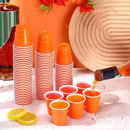 Roshtia 100 Pack 2 oz Plastic Shot Cups, Mini Disposable Shot Glasses 2 oz Wedding Party Cups for Bridal Shower Wedding Party, Beer Taste Serving, Snacks(Black, Gold)