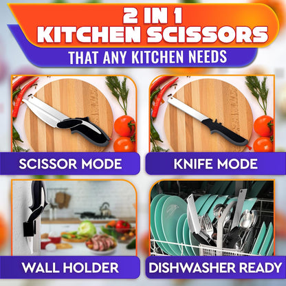 2 in 1 Kitchen Scissors for Food with Knife Sharpener (Grey)