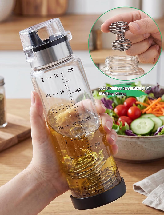 NiHome Glass Salad Dressing Shaker Bottle 16oz with Mixing Ball, Black