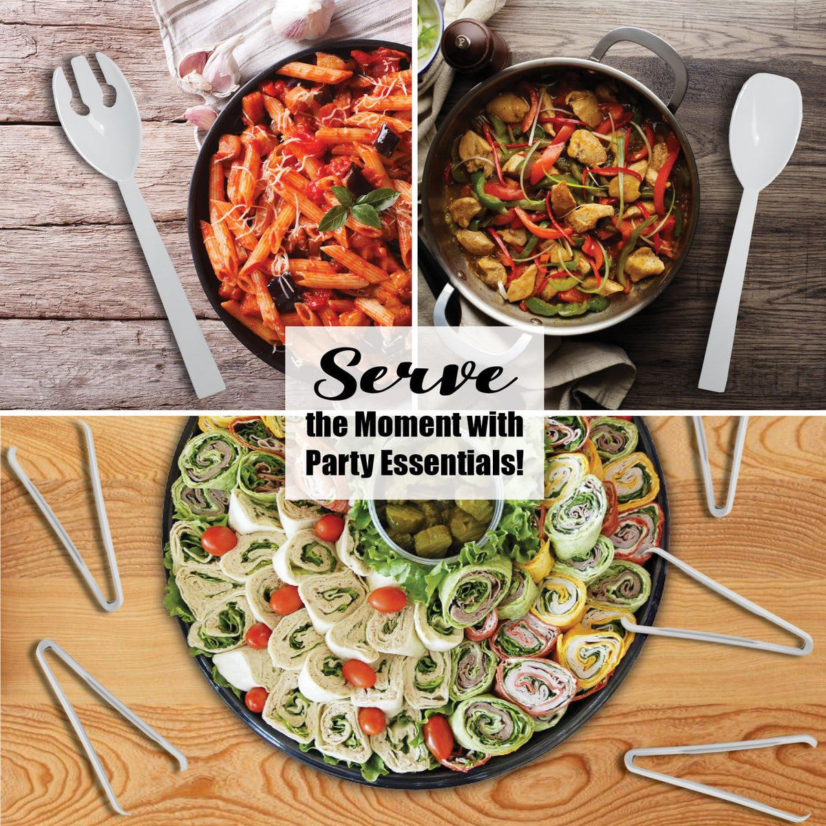 Party Essentials - N617 Hard Plastic Serving Tongs, 6.5", Black