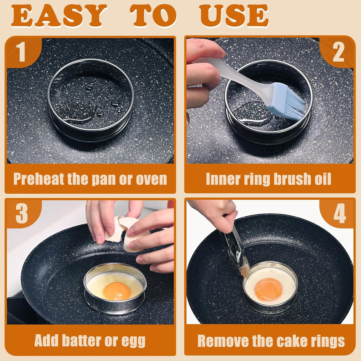Cookie Rings For Baking 6Pcs, 3.15" English Muffin Ring,Egg Rings, Stainless Steel Crumpet Rings For Frying Eggs, Metal Baking Molds For All Kinds of Breakfast