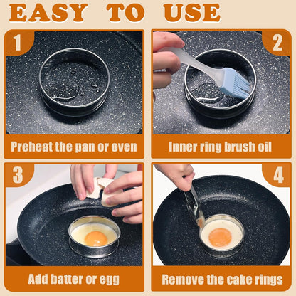 Cookie Rings For Baking 6Pcs, 3.15" English Muffin Ring,Egg Rings, Stainless Steel Crumpet Rings For Frying Eggs, Metal Baking Molds For All Kinds of Breakfast