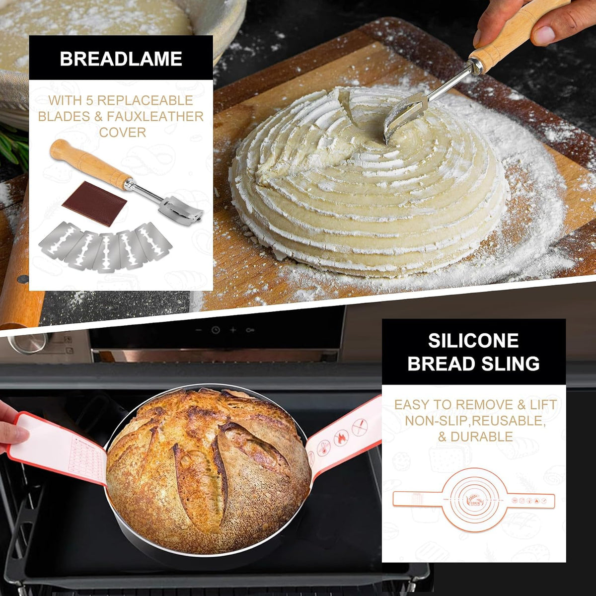 Sourdough Baking Kit, 2 Oval Banneton Proofing Basket Set