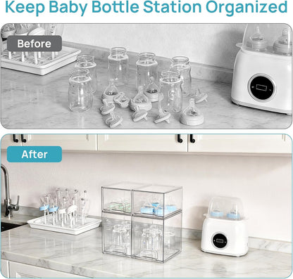 Vtopmart Stackable Storage Drawers Set of 5, Clear Plastic Organizer Bins for Baby Bottle, Beauty Supplies Storage, Ideal for Kichen Countertop, Vanity, Bathroom, Cabinet, Pantry Organization